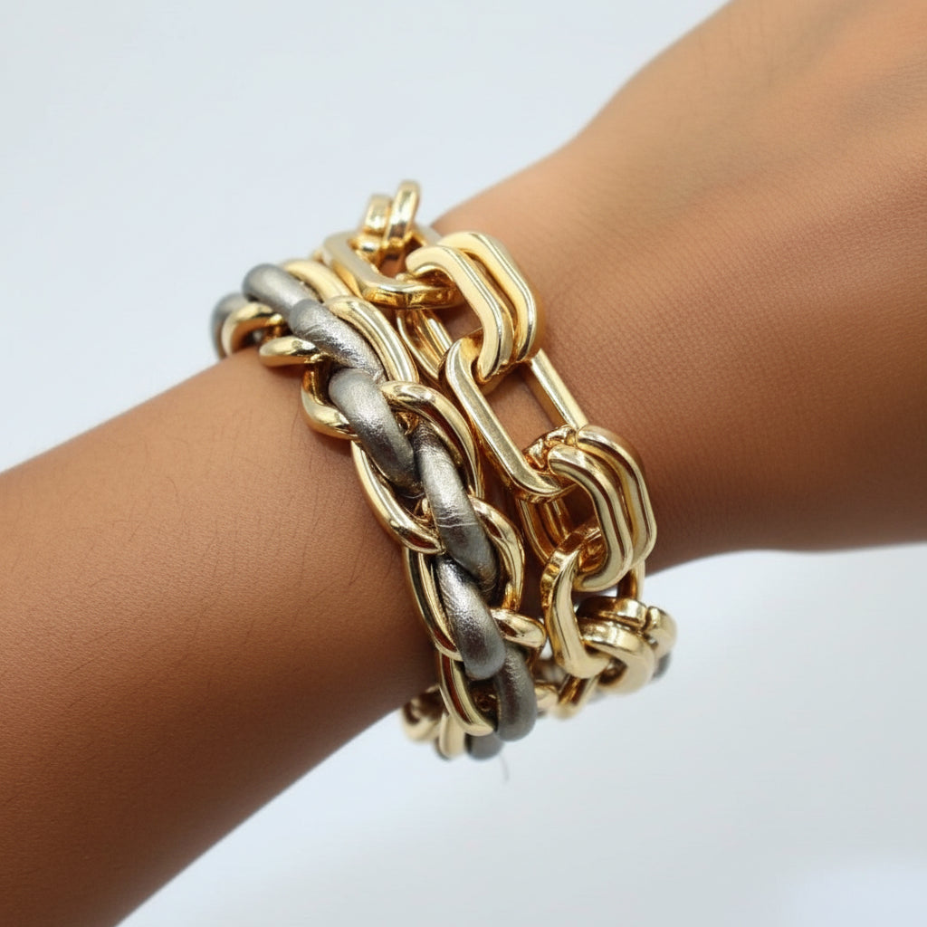 EMILIA KIPPER BRASS AND LEATHER THIN BRAIDED BRACELET
