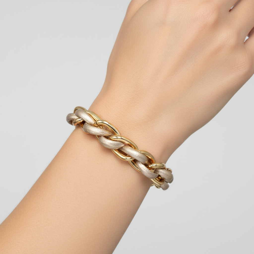 EMILIA KIPPER BRASS AND LEATHER THIN BRAIDED BRACELET