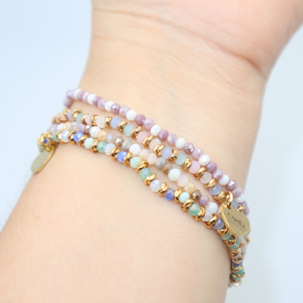 SOPHIE CRYSTAL BEADS AND ALUMINUM WASHERS ELASTIC BRACELET