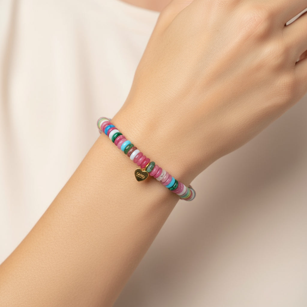 ARRECIFE RONDELLE GLASS BEADS ELASTIC BRACELET