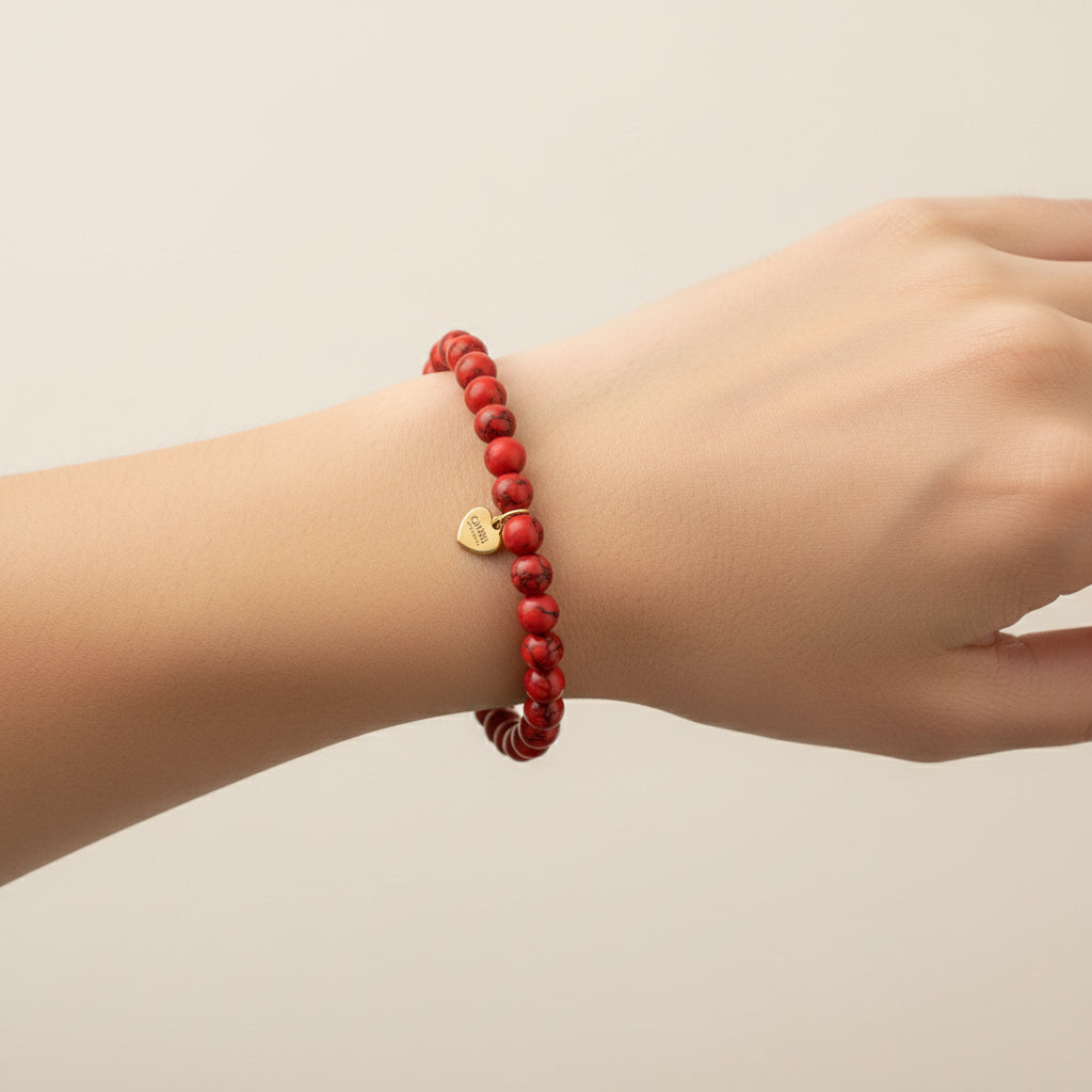 MARBLE GLASS BEADS ELASTIC BRACELET