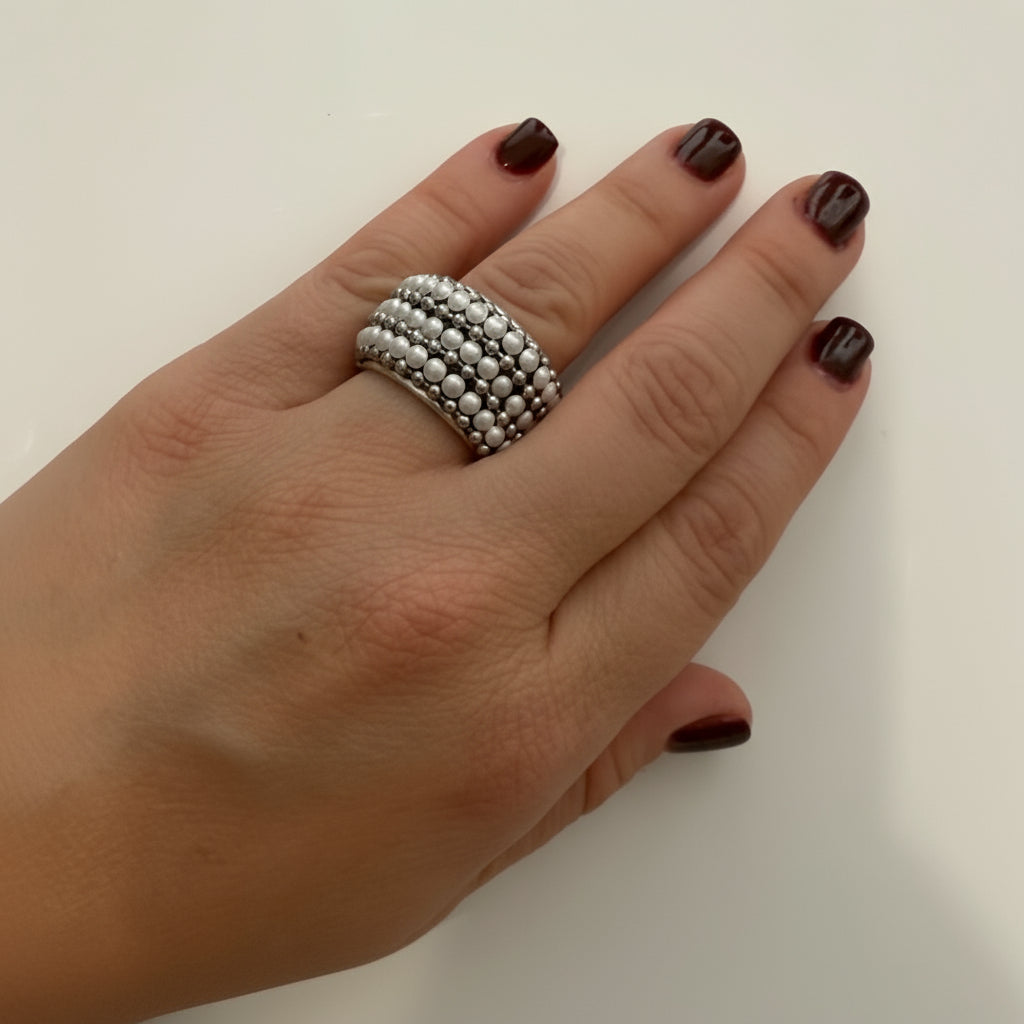 B.E. BALLS CHAIN AND PEARLS RING BAND