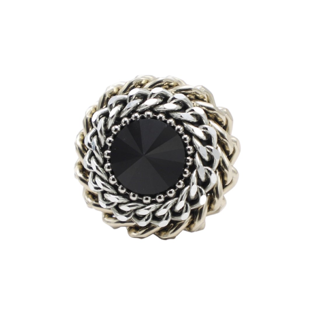 B.E. BLACK SWAROVSKI DOUBLED ROLO CHAIN RING - Carol & Co Jewelry