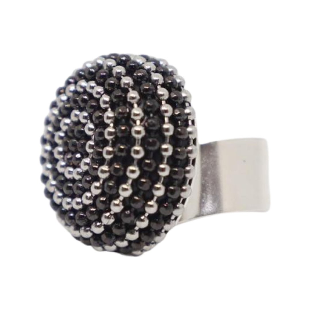 BLACK AND SILVER BALLS CHAIN RING BY B.E. - Carol & Co Jewelry