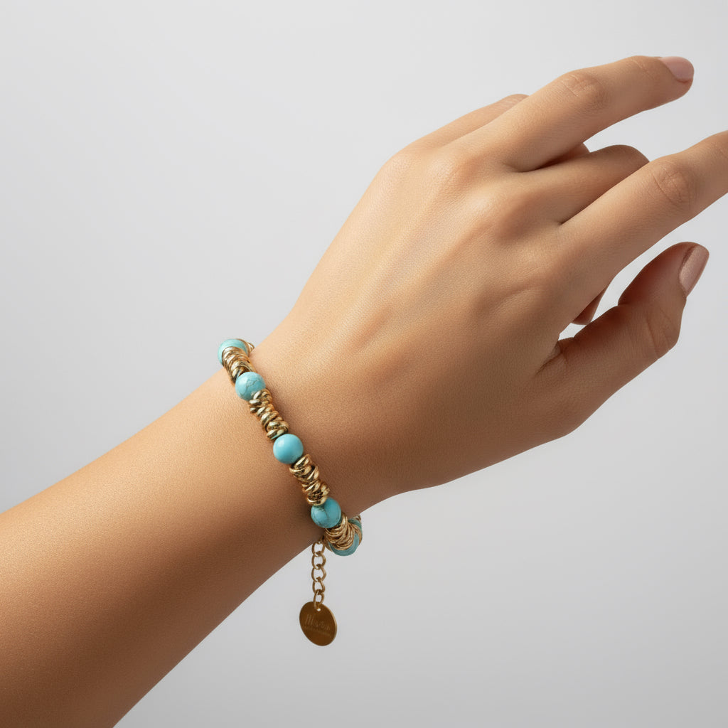 MANU BRACCIALE TURQUOISE STONE RONDELLE - Carol & Co Jewelry