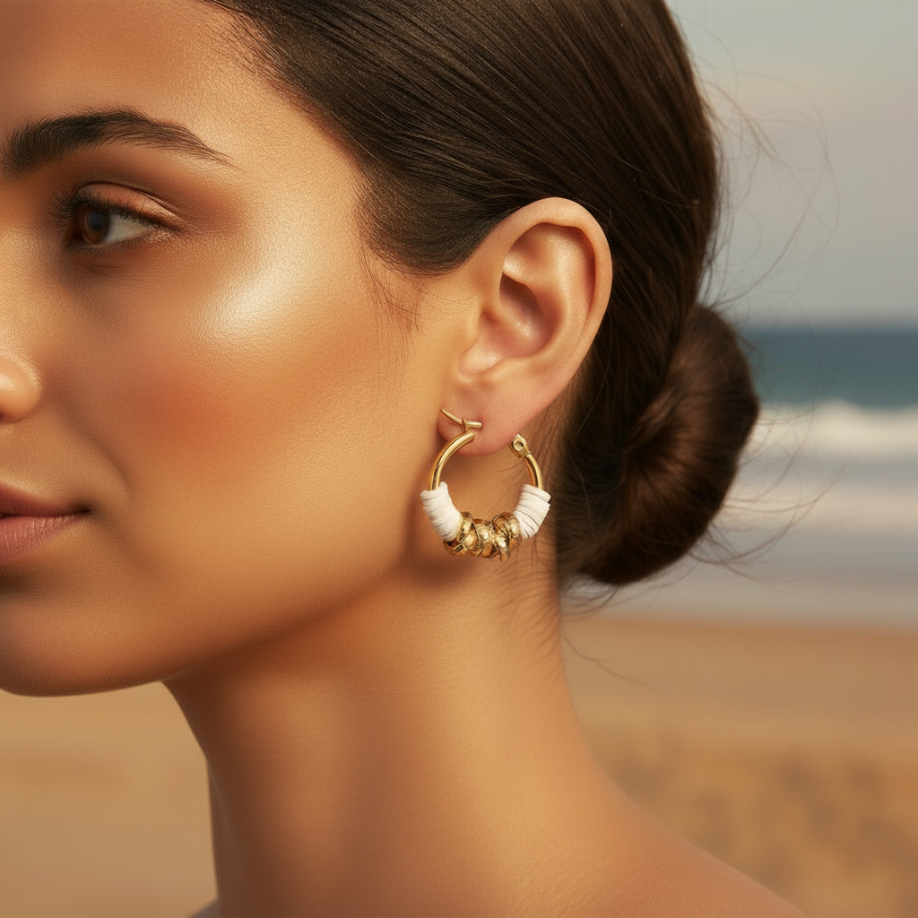 MANU HAWAII CENTER RONDELLE HOOP EARRINGS - Carol & Co Jewelry