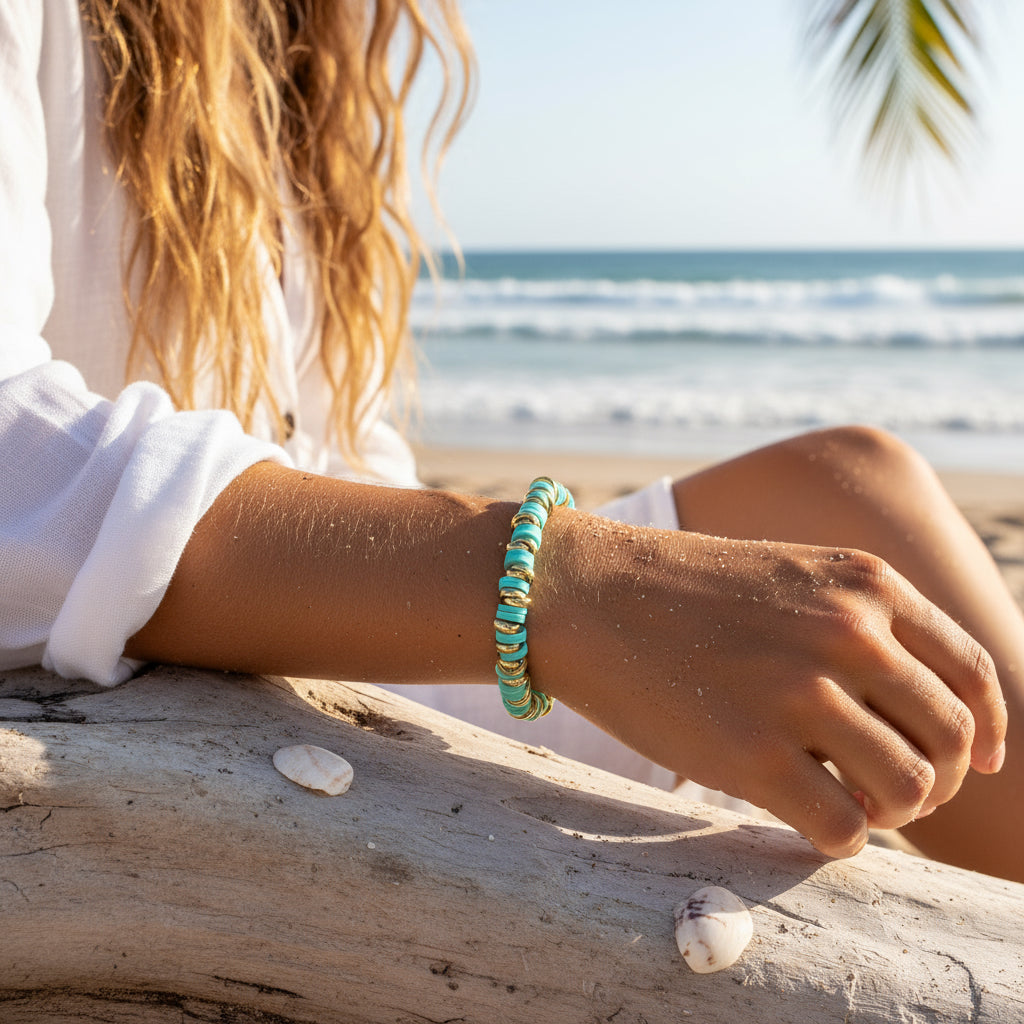 MANU HAWAII THICK RONDELLE ELASTIC BRACELET - Carol & Co Jewelry