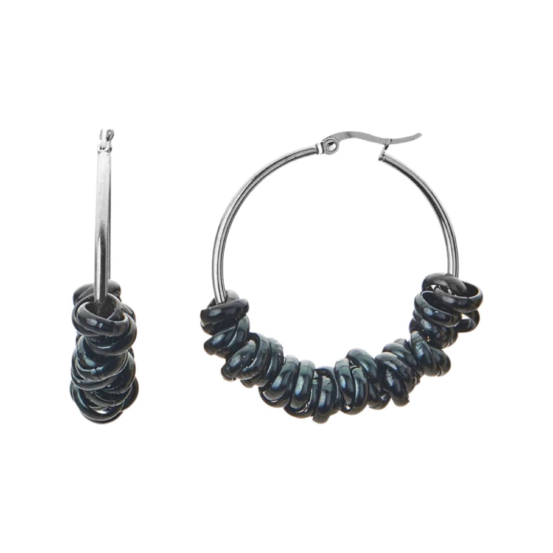 MANU ORECCHINI BLACK RONDELLE EARRINGS - LARGE - Carol & Co Jewelry