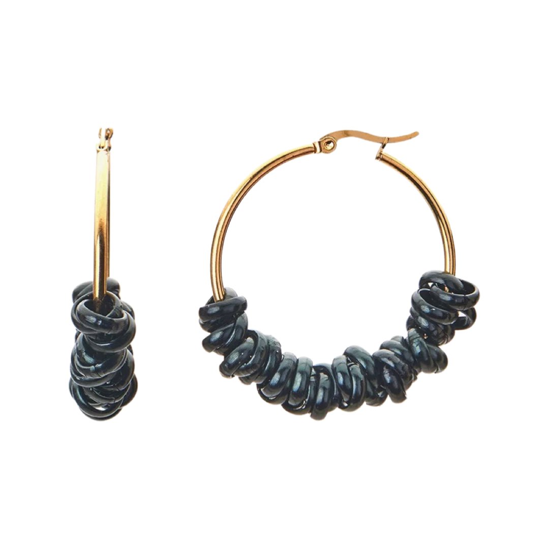 MANU ORECCHINI BLACK RONDELLE EARRINGS - LARGE - Carol & Co Jewelry