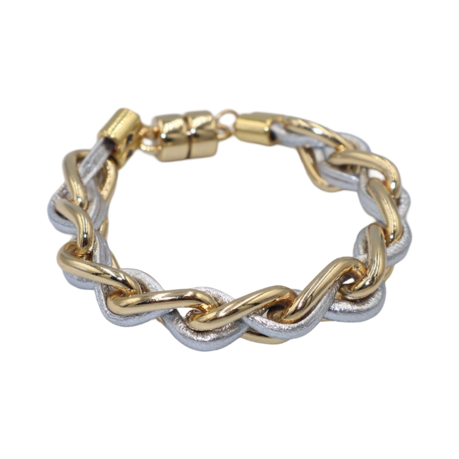 EMILIA KIPPER BRASS AND LEATHER THIN BRAIDED BRACELET