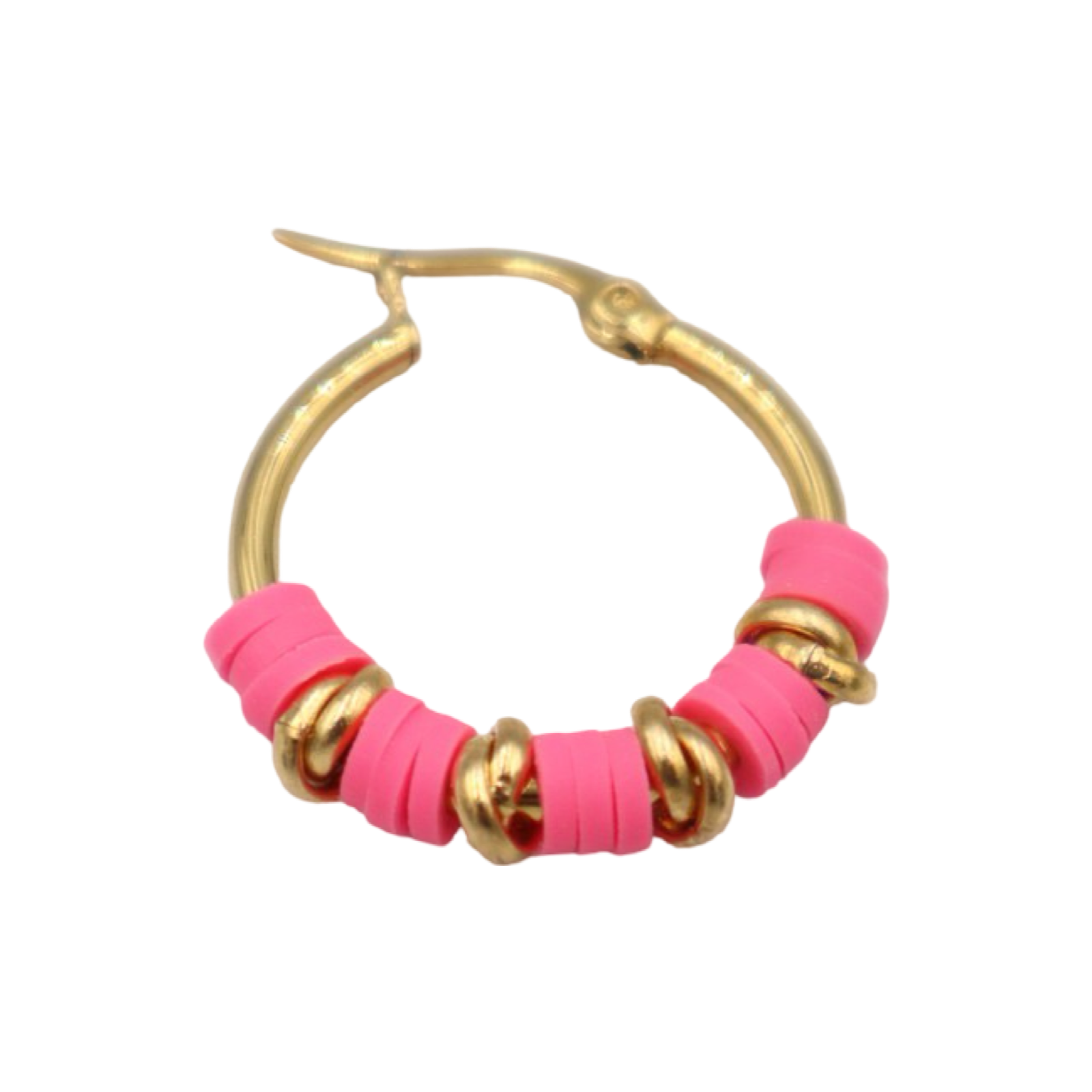 CARIBBEAN POLY-CLAY AND ALUMINUM WASHERS GOLD HOOP EARRINGS