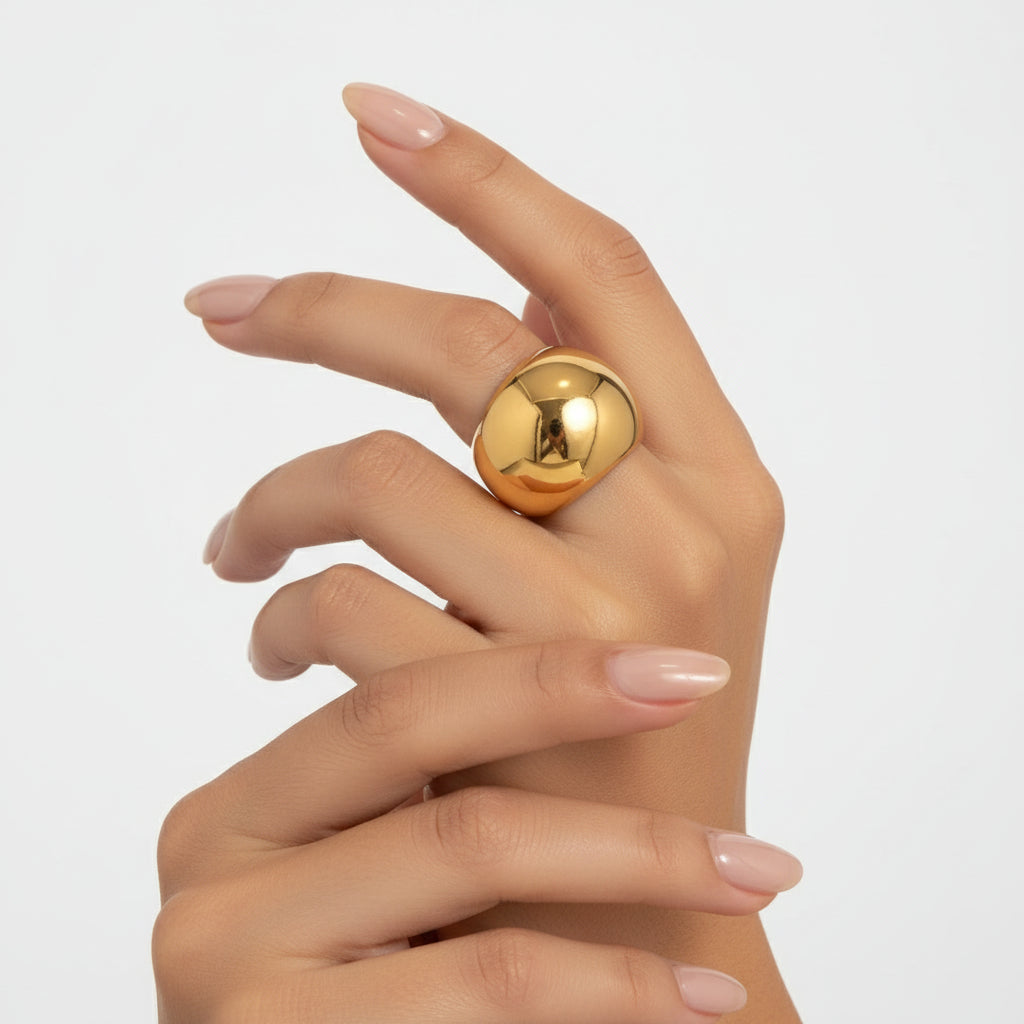 POPPY TITANIUM STEEL LARGE BALL RING - Carol & Co Jewelry