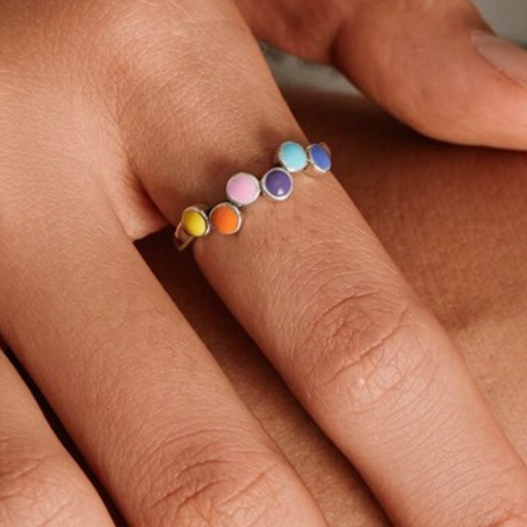 RAINBOW ENAMEL BALLS ADJUSTABLE RING - Carol & Co Jewelry