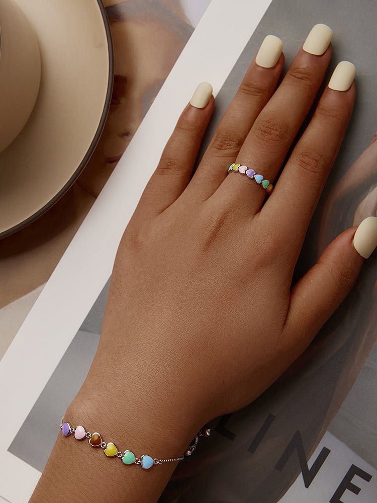 RAINBOW ENAMEL HEART RING - Carol & Co Jewelry
