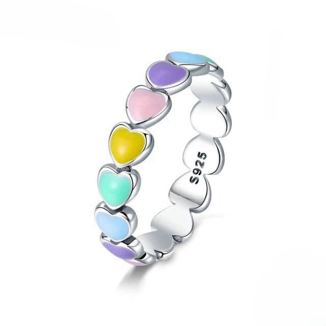 RAINBOW ENAMEL HEART RING - Carol & Co Jewelry
