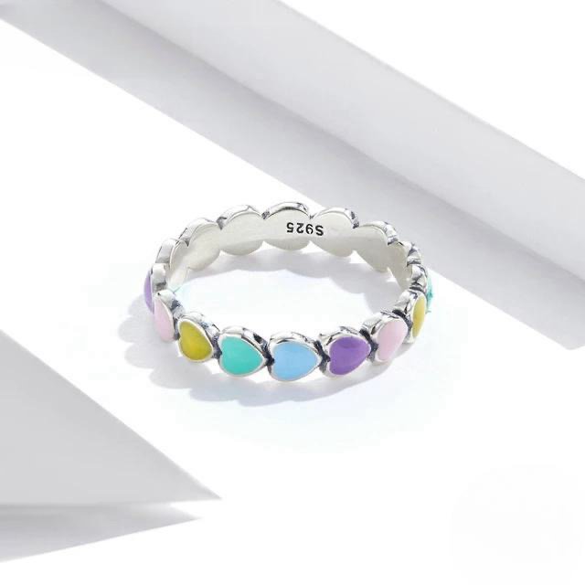 RAINBOW ENAMEL HEART RING - Carol & Co Jewelry