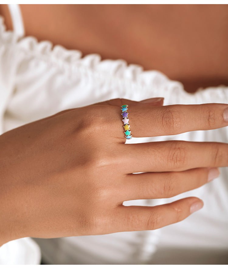 RAINBOW ENAMEL STARS RING - Carol & Co Jewelry