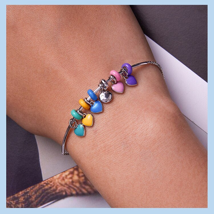 RAINBOW HAPPY FACES & HEARTS CHARMS BRACELET - Carol & Co Jewelry