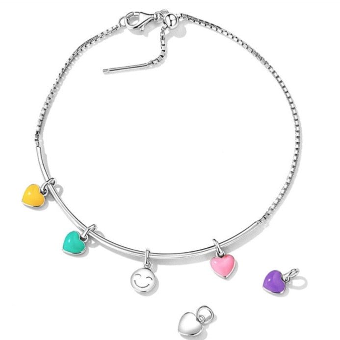 RAINBOW HAPPY FACES & HEARTS CHARMS BRACELET - Carol & Co Jewelry