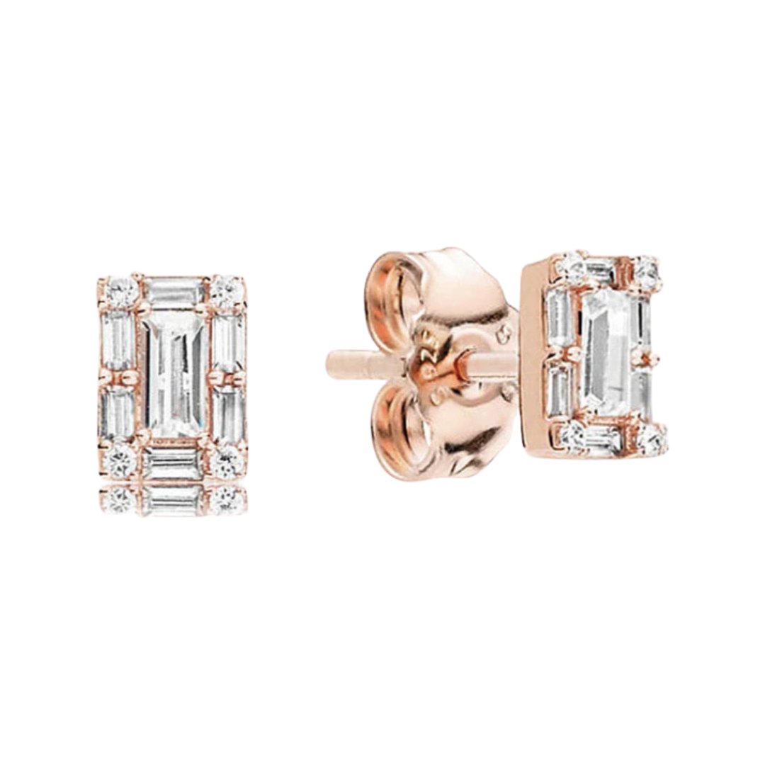 ROSE GOLD SILVER 925 RECTANGULAR ZIRCONIA STUD EARRINGS - Carol & Co Jewelry