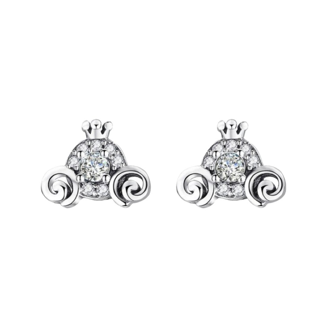 SILVER 925 PRINCESS CARRIAGE ZIRCONIA STUD EARRINGS - Carol & Co Jewelry