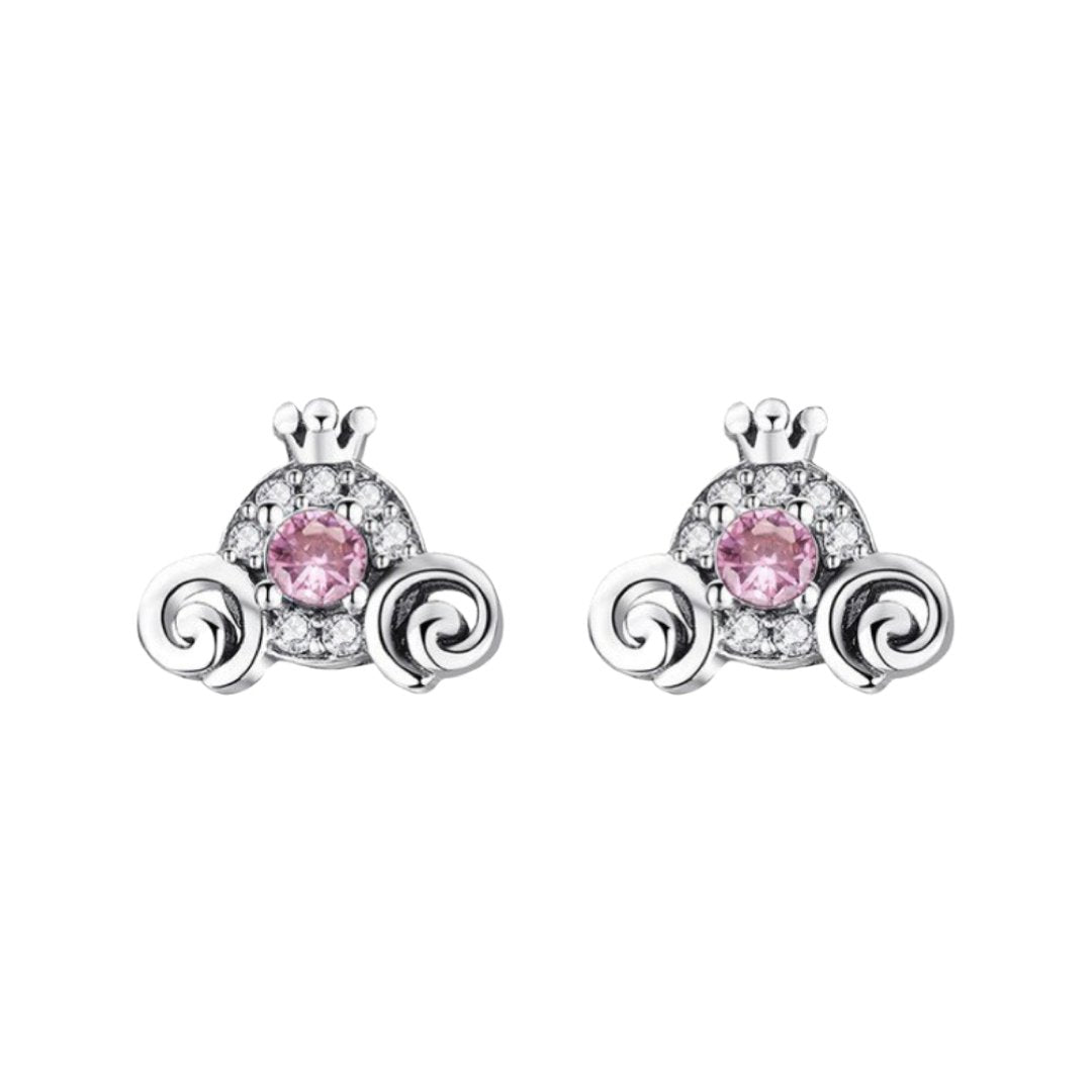 SILVER 925 PRINCESS CARRIAGE ZIRCONIA STUD EARRINGS - Carol & Co Jewelry