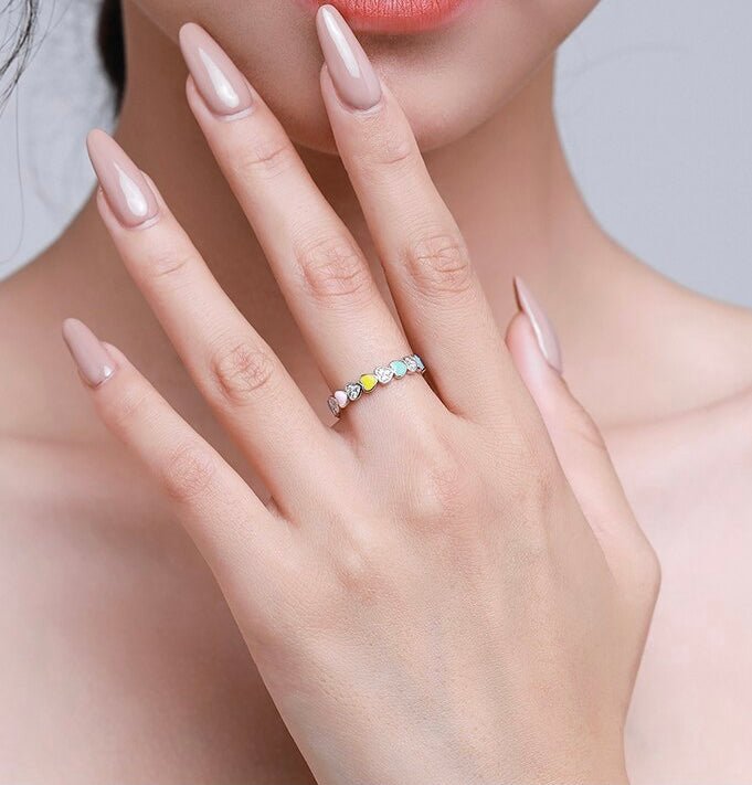 SPARKLING RAINBOW ENAMEL HEART RING - Carol & Co Jewelry