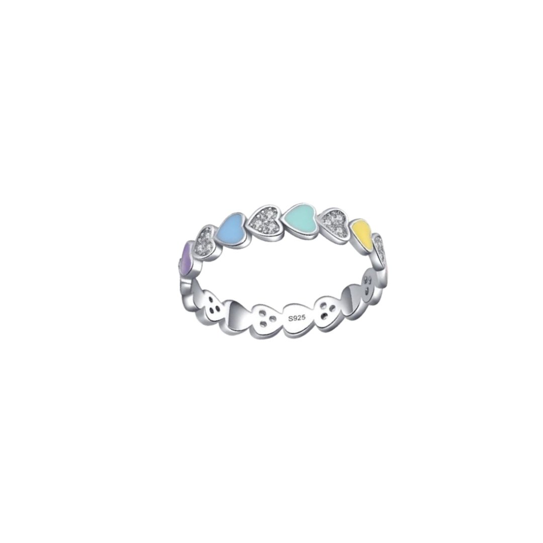 SPARKLING RAINBOW ENAMEL HEART RING - Carol & Co Jewelry