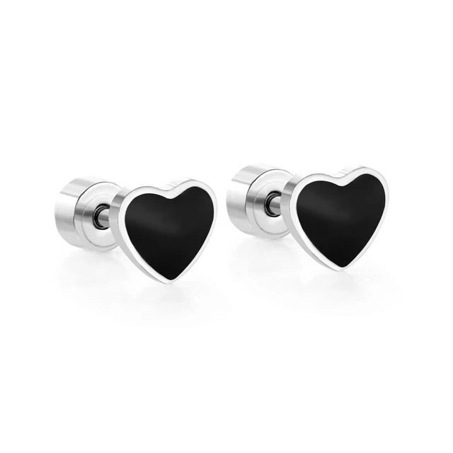 STAINLESS STEEL BLACK COLORED HEART EARRINGS FOR GIRLS - Carol & Co Jewelry