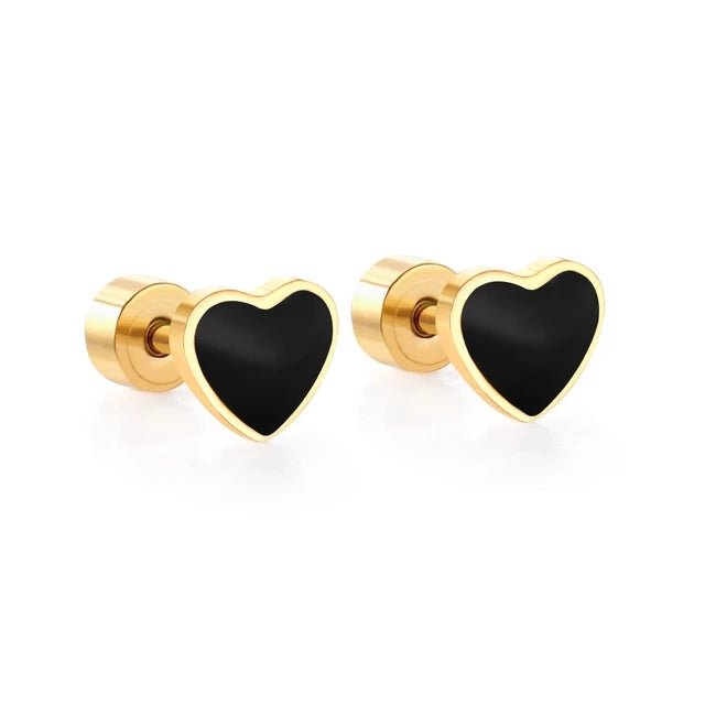 STAINLESS STEEL BLACK COLORED HEART EARRINGS FOR GIRLS - Carol & Co Jewelry
