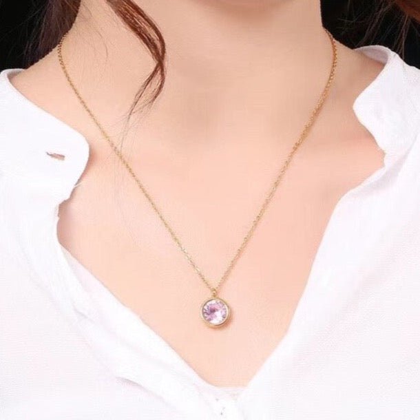 STAINLESS STEEL CRYSTAL PENDANT NECKLACE - Carol & Co Jewelry