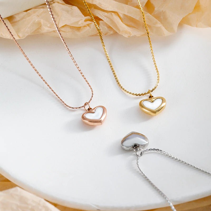 STAINLESS STEEL WHITE HEART PENDANT NECKLACE - Carol & Co Jewelry