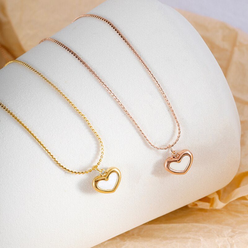 STAINLESS STEEL WHITE HEART PENDANT NECKLACE - Carol & Co Jewelry