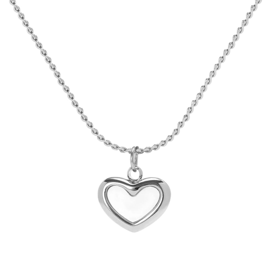 STAINLESS STEEL WHITE HEART PENDANT NECKLACE - Carol & Co Jewelry