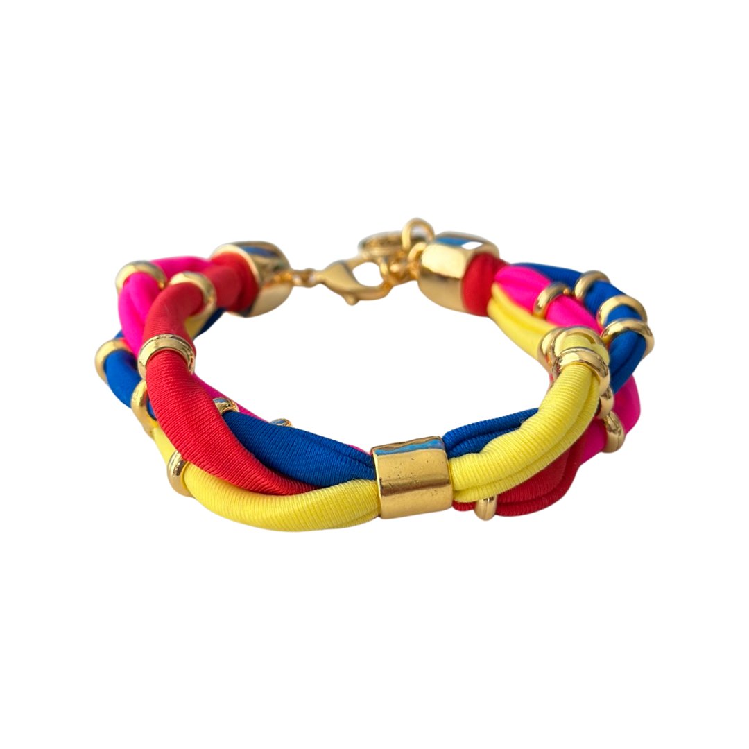 TRA-LA-RA COLORS THREE-LAYERED GOLD BRACELET - Carol & Co Jewelry