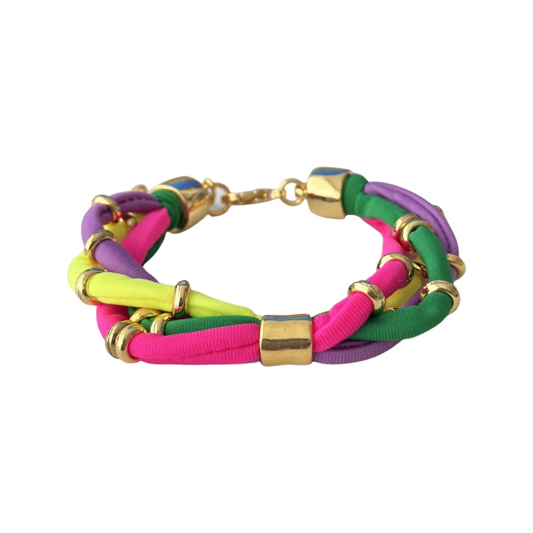 TRA-LA-RA COLORS THREE-LAYERED GOLD BRACELET - Carol & Co Jewelry