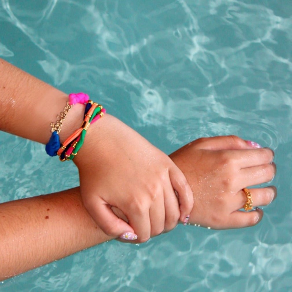 TRA-LA-RA COLORS THREE-LAYERED GOLD BRACELET - Carol & Co Jewelry