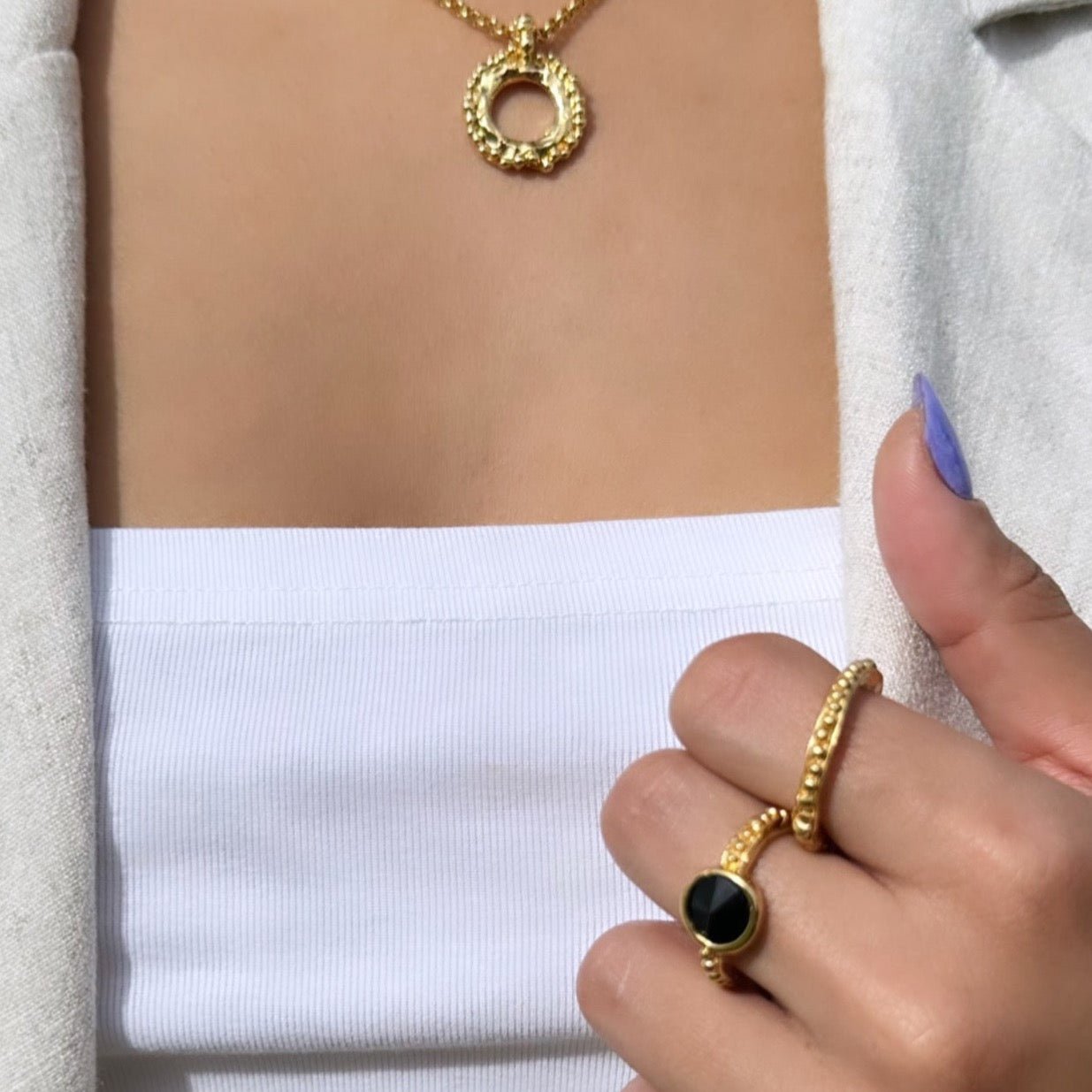 TRA-LA-RA GRECIA BLACK CRYSTAL RING - Carol & Co Jewelry