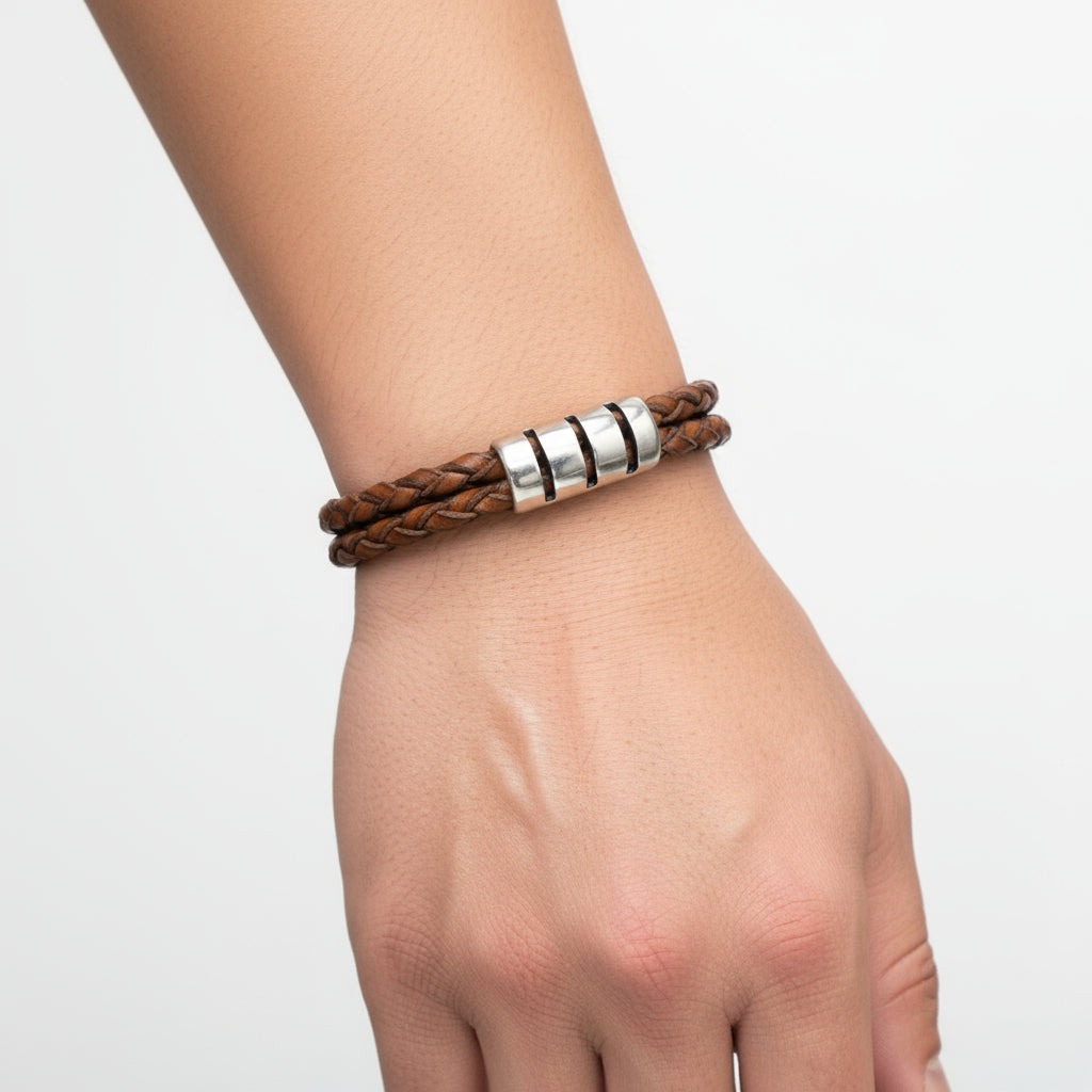 TRA-LA-RA MEN BROWN ROUND DOUBLE BRAIDED BRACELET - Carol & Co Jewelry