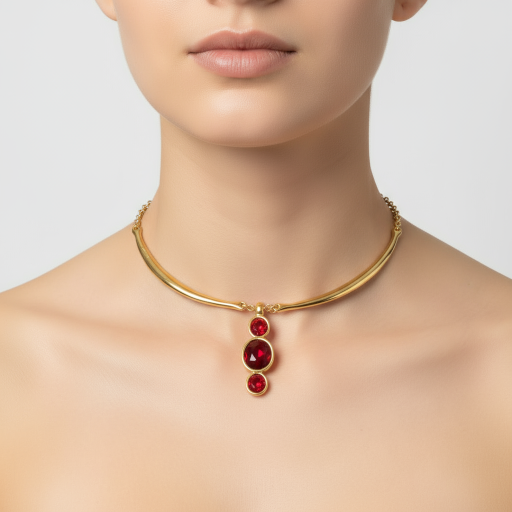 TRA-LA-RA STELAR RED CRYSTALS 24K GOLD CHOKER