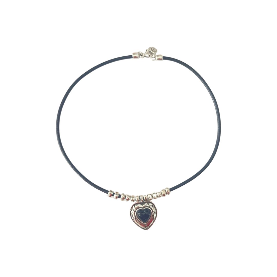TUCCO BLACK MURANO CUORE HEART LEATHER NECKLACE