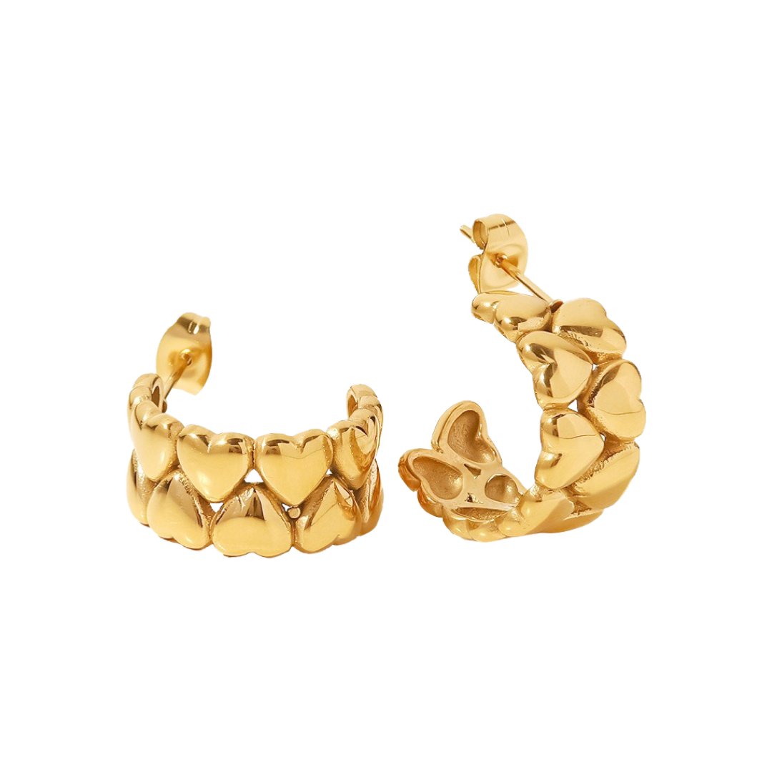 ZOE STAINLESS STEEL HALF HOOPS HEART EARRINGS - Carol & Co Jewelry