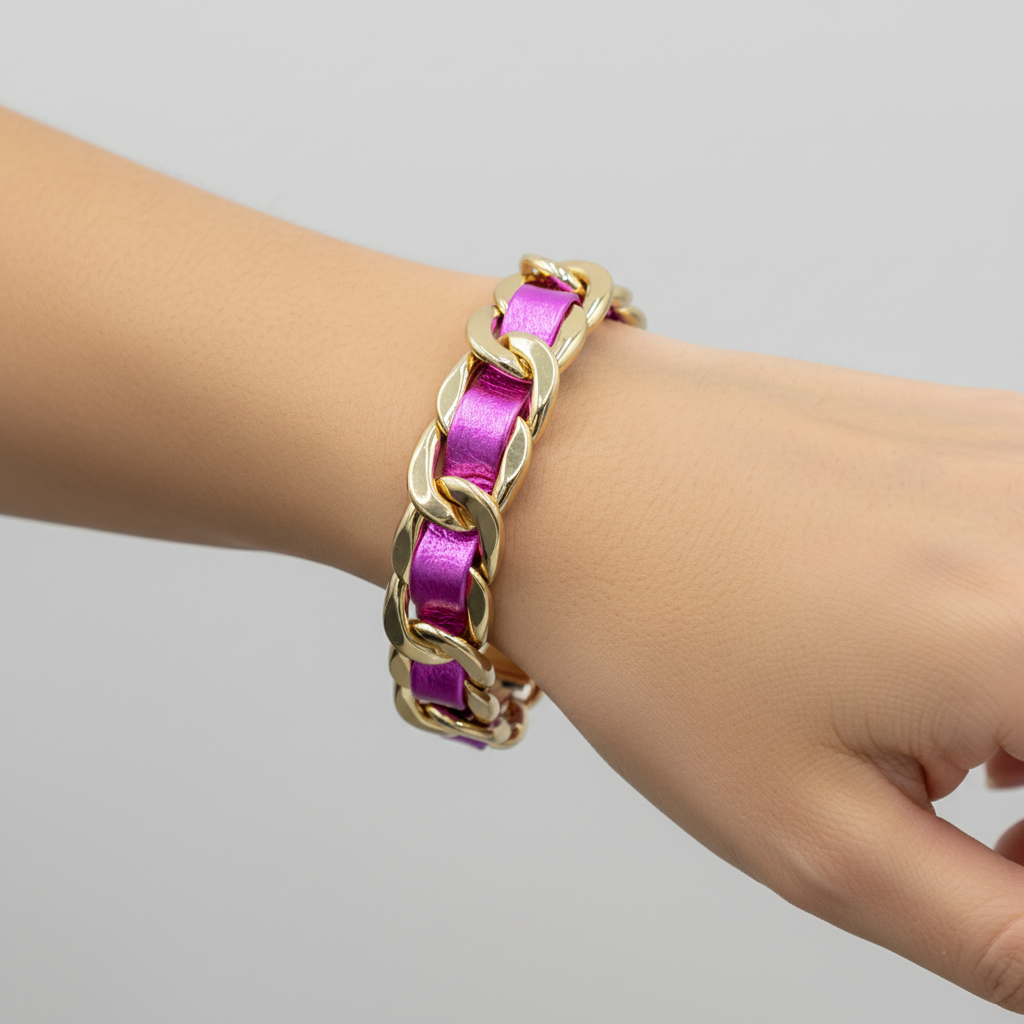 EMILIA KIPPER BRASS AND LEATHER WIDE BRAIDED BRACELET