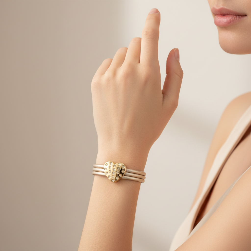 EMILIA KIPPER HEART BRASS AND LEATHER BRACELET