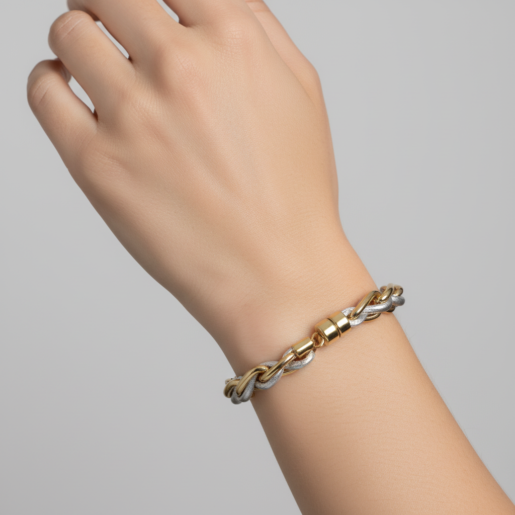 EMILIA KIPPER BRASS AND LEATHER THIN BRAIDED BRACELET