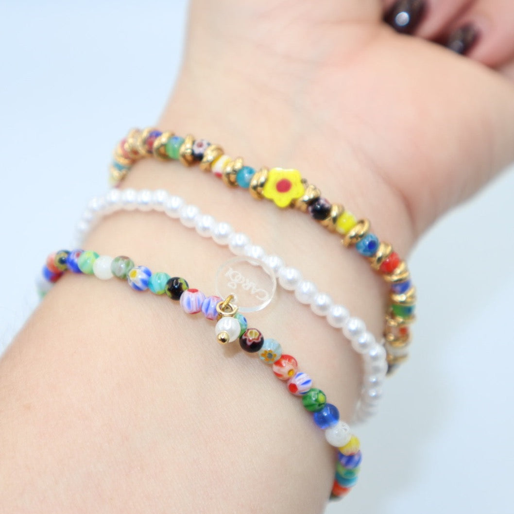 DAISY FLOWER CRYSTAL BEADS ELASTIC BRACELET