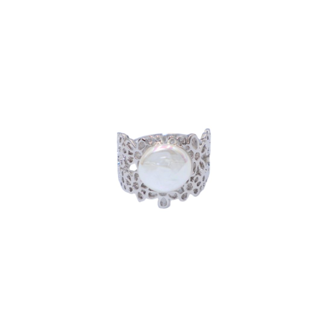 MADRE PERLA FLOWER BAND RING WITH PEARL