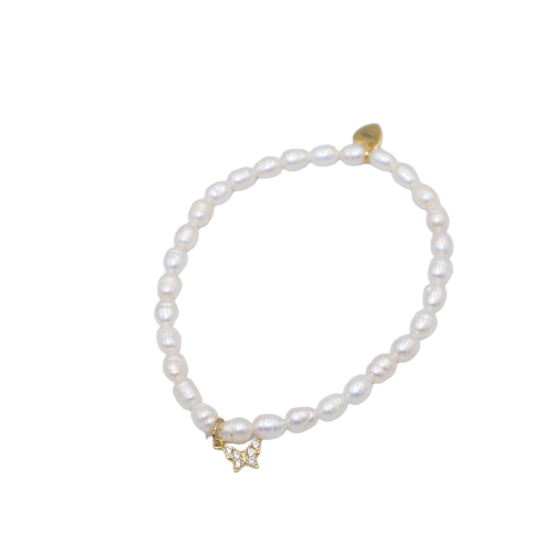 BUTTERFLY THIN FRESHWATER PEARLS ELASTIC BRACELET