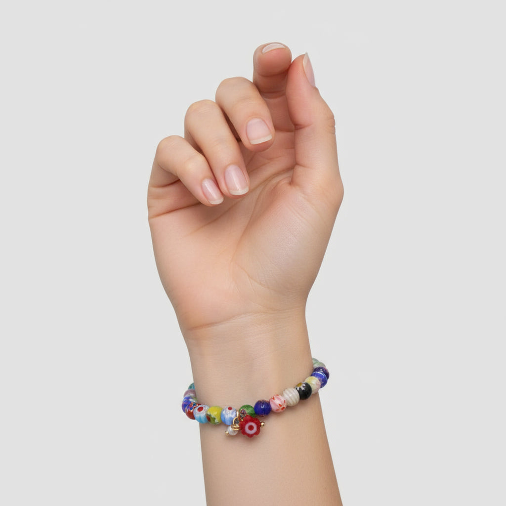 EL YUNQUE FLOWER CRYSTAL BEADS WITH FLOWER PENDANT ELASTIC BRACELET