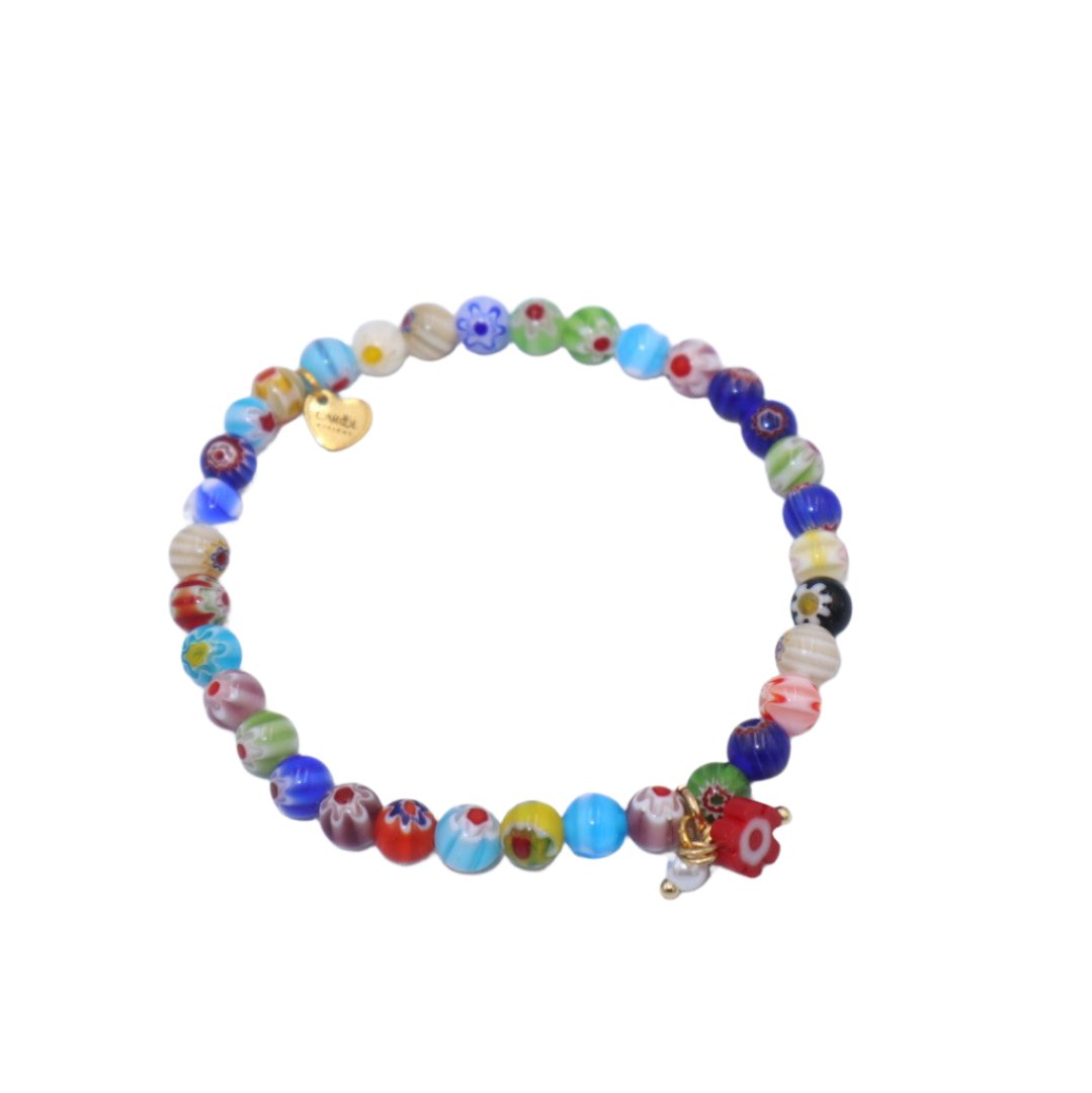 DAISY FLOWER CRYSTAL BEADS WITH FLOWER PENDANT ELASTIC BRACELET